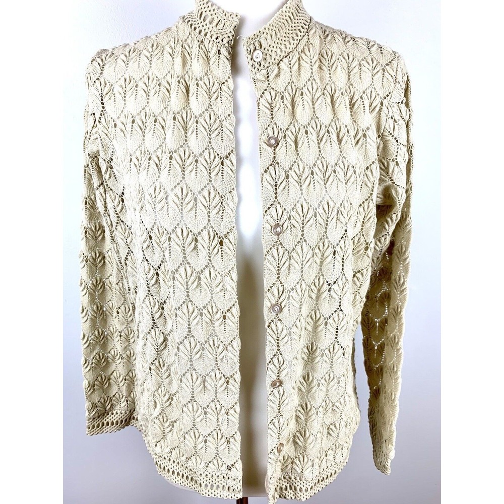 Mongomery Ward Vintage Knit Cardigan Sweater Button Front Ivory/beige Large 60’s
